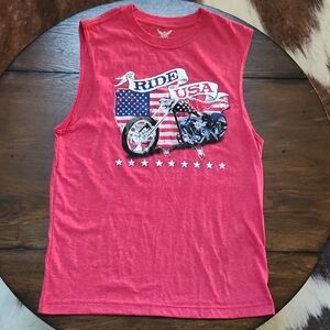 Faded Glory Red USA Motorcycle Graphic Tank Top